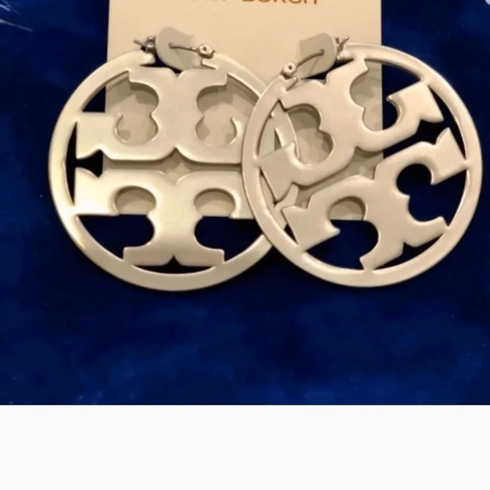 Tory Burch Silver Cutout Logo Earrings